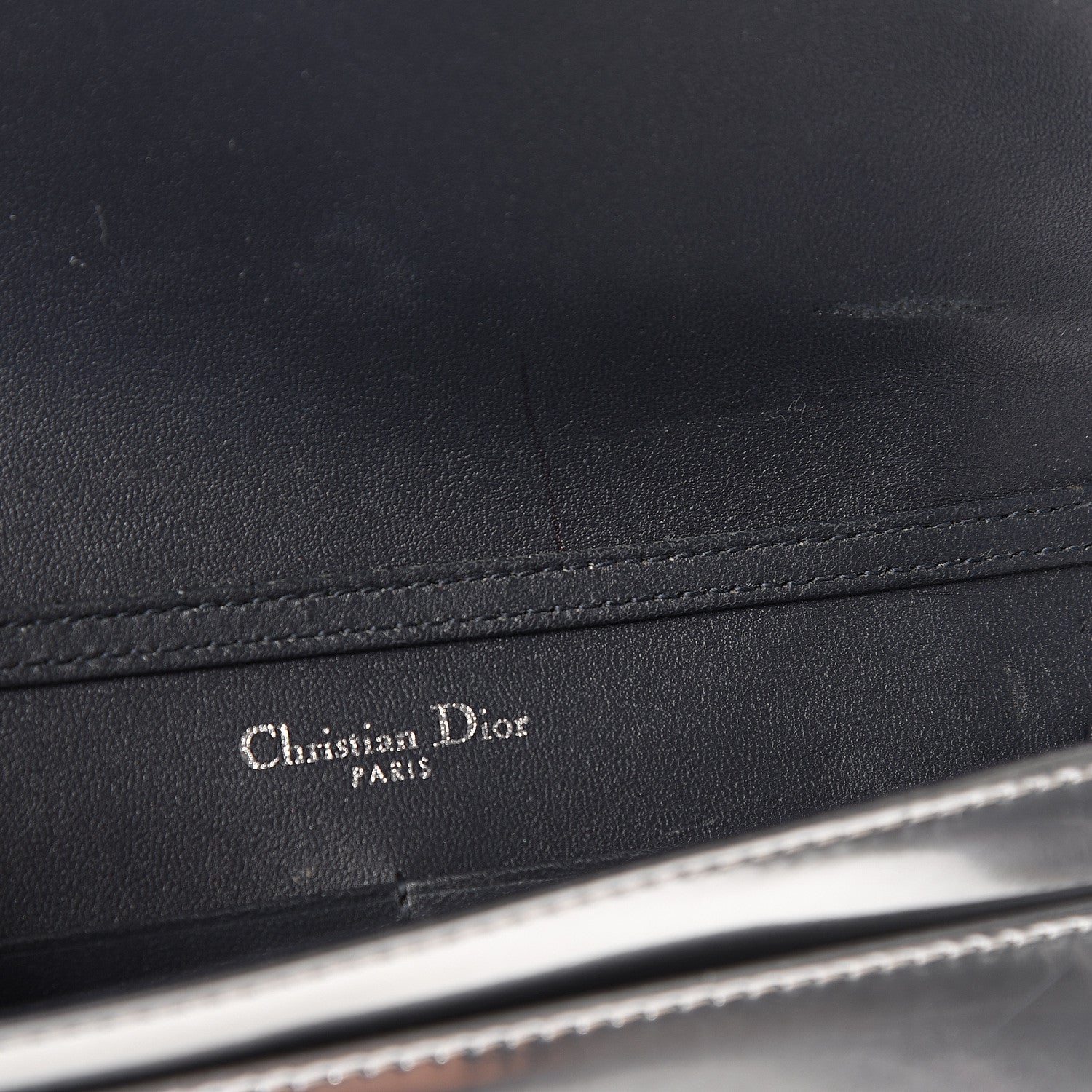 Christian Dior Metallic Patent Micro-Cannage Diorama Wallet on Chain Pouch Silver 6 of 10