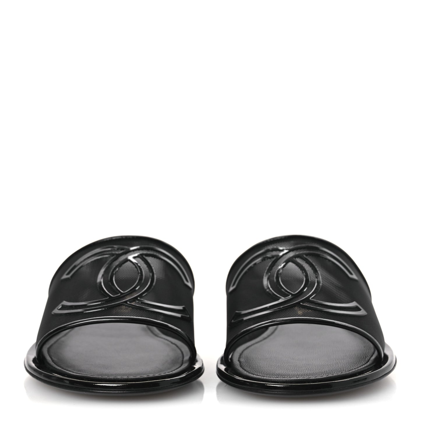 Mesh Patent Calfskin CC Mules 39 Black