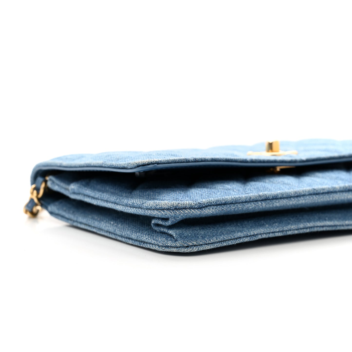 Denim Quilted CC Pearl Crush Wallet on Chain WOC Blue