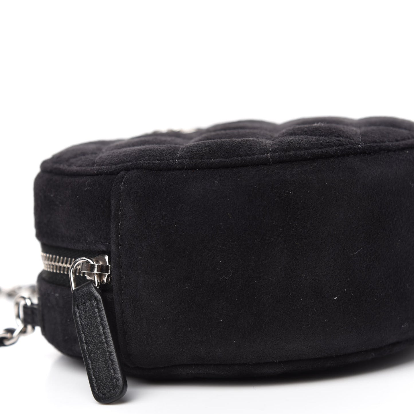Suede Quilted Crystal Round Clutch With Logo Chain Black