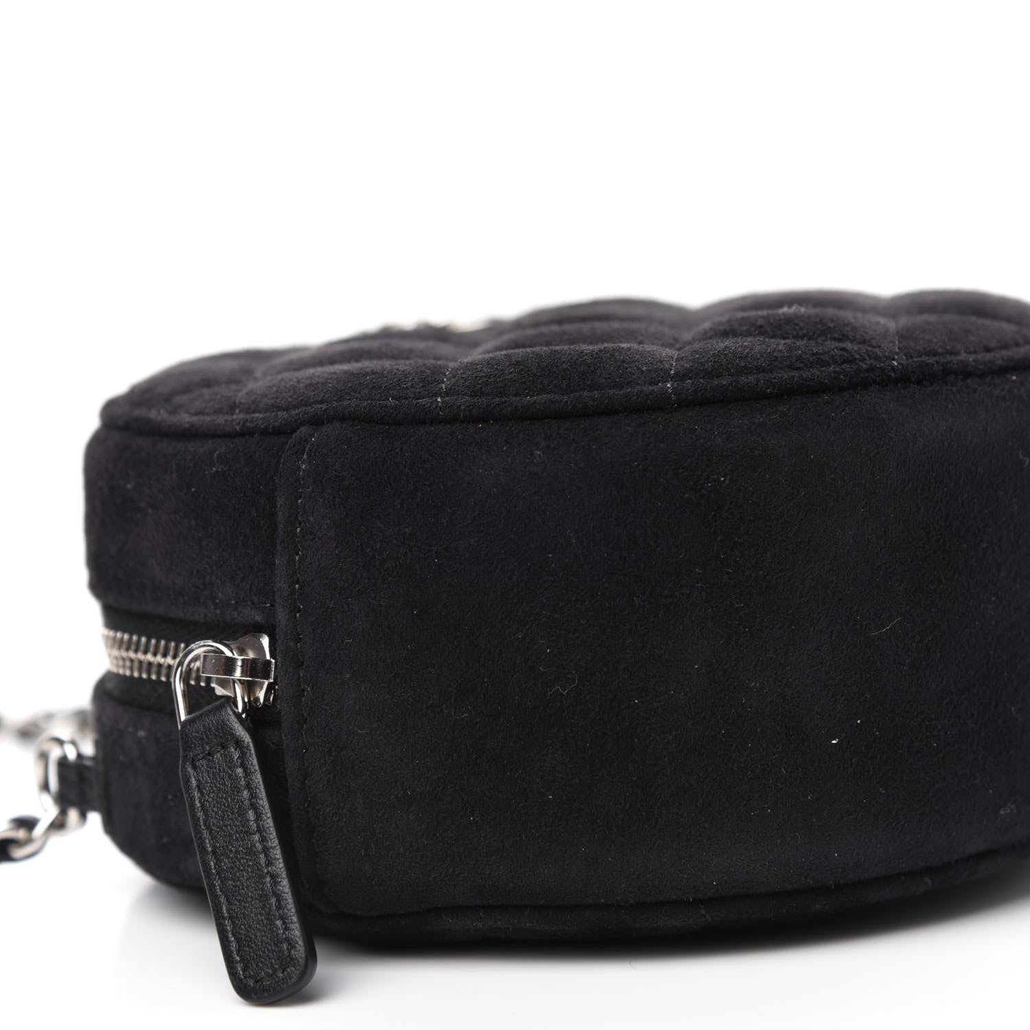 Chanel Suede Quilted Crystal Round Clutch With Logo Chain Black 6 of 11