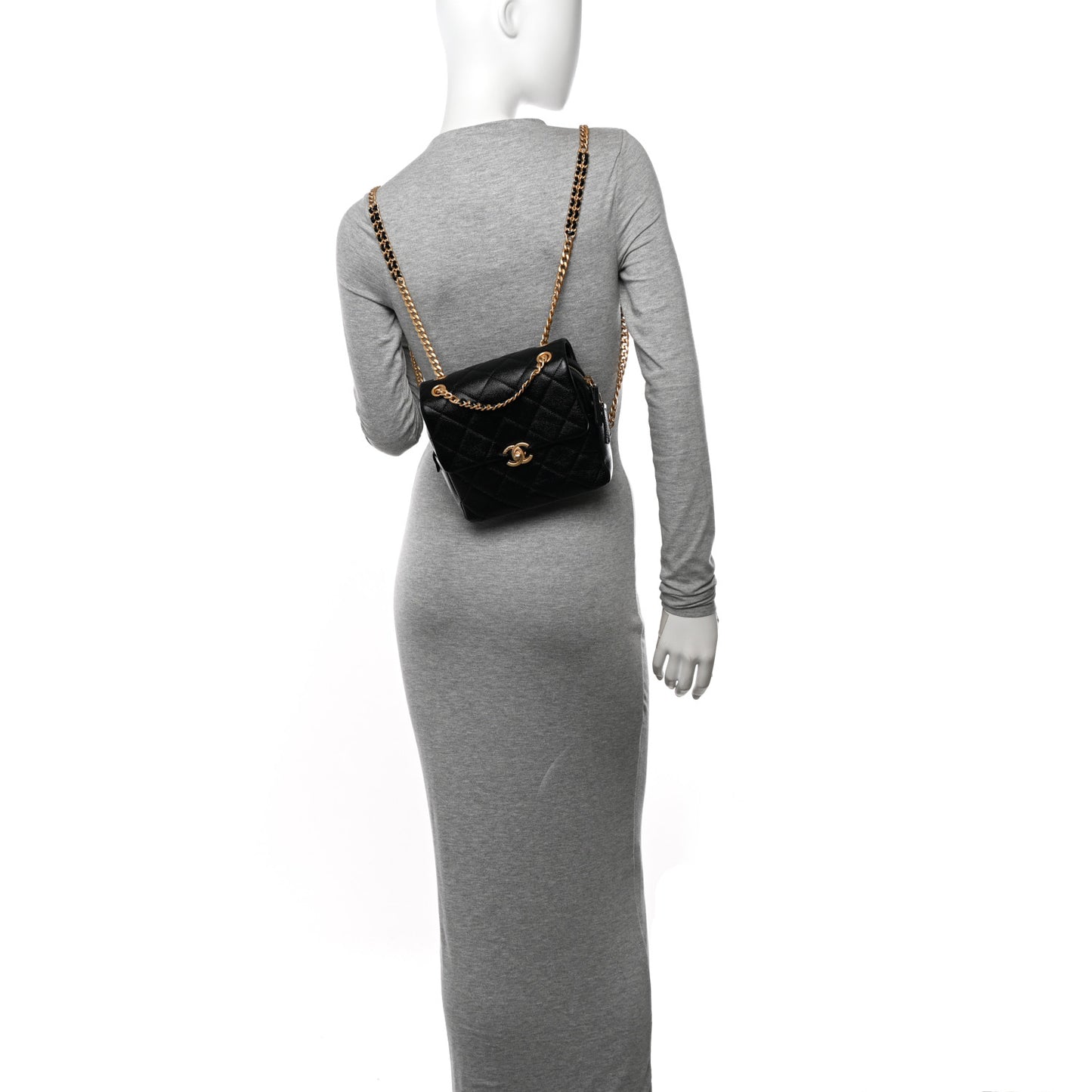 Shiny Caviar Quilted Chain Melody Backpack Black