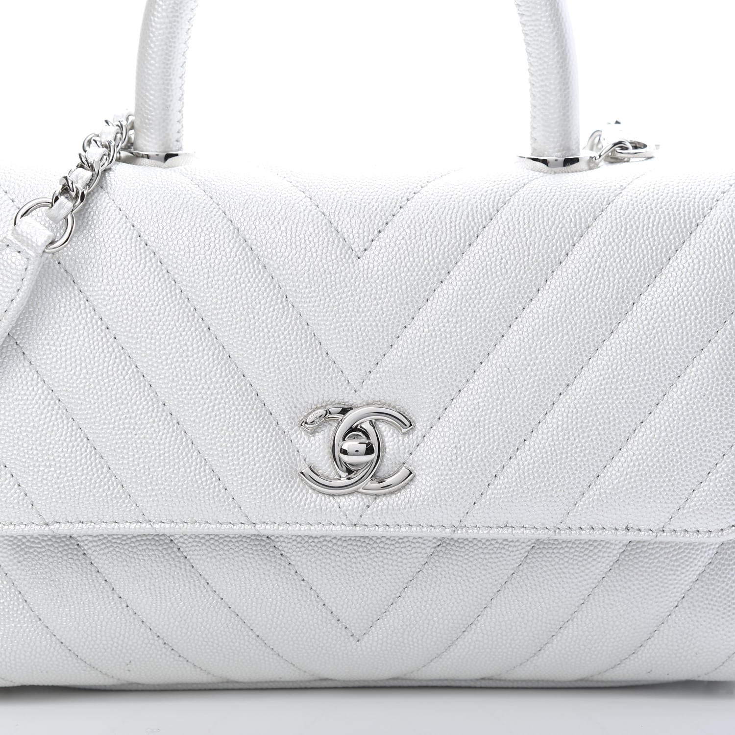 Chanel Iridescent Caviar Chevron Quilted Mini Coco Handle Flap White 8 of 11