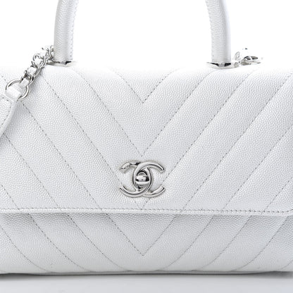 Chanel Iridescent Caviar Chevron Quilted Mini Coco Handle Flap White 8 of 11