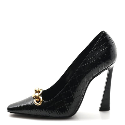 Saint Laurent Calfskin Crocodile Embossed Silvana 110mm Pumps 36.5 Black 1 of 10