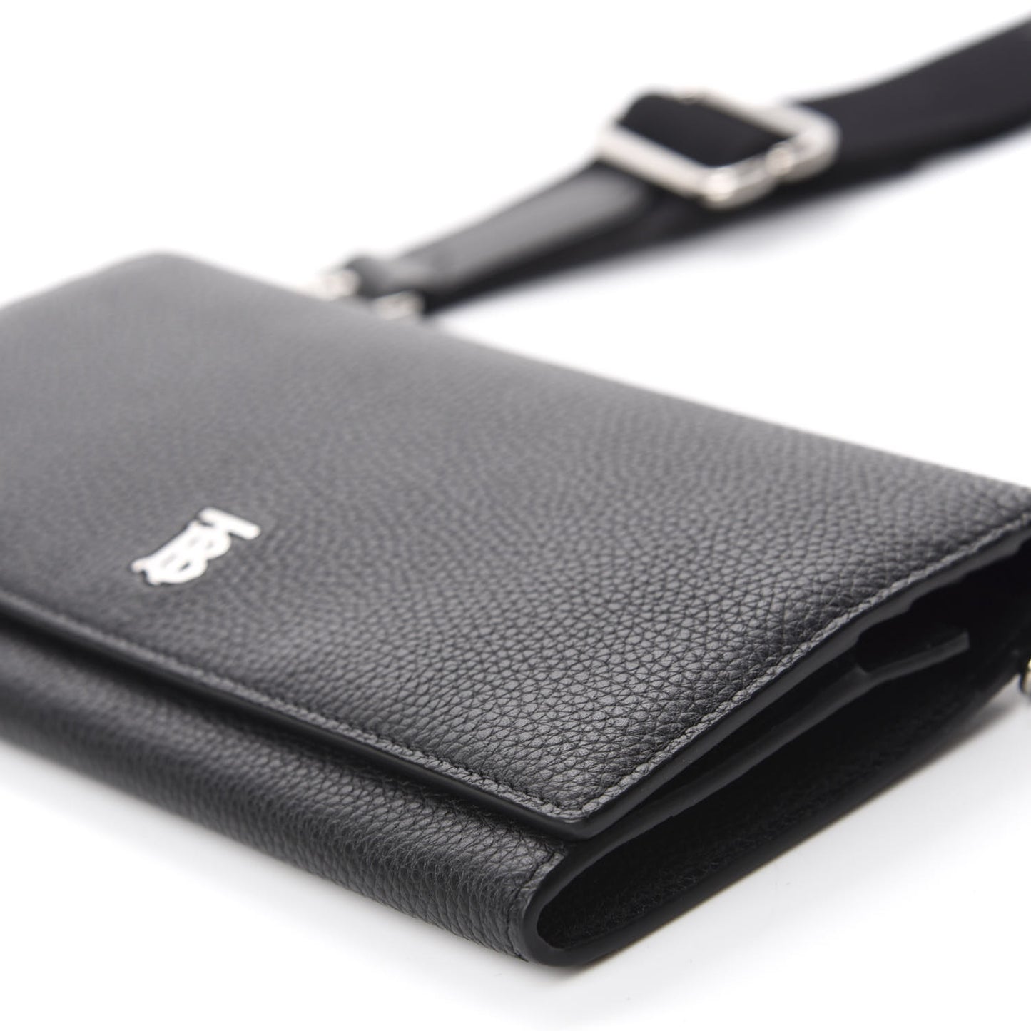 Grainy Calfskin Wallet with Detachable Strap Black