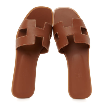 Hermes Box Calfskin Oran Sandals 37.5 Gold 2 of 10