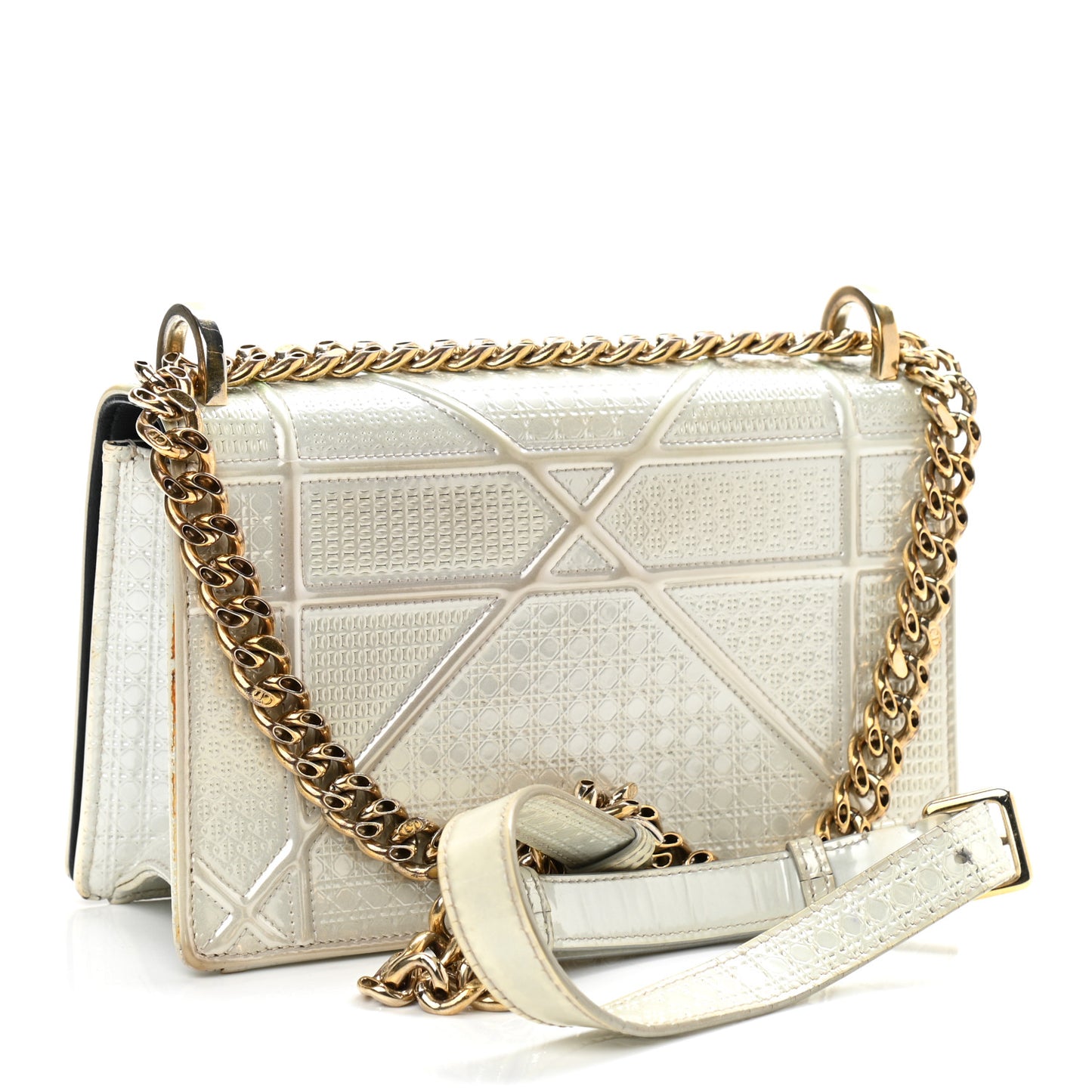 Metallic Patent Micro-Cannage Small Diorama Flap Bag Silver