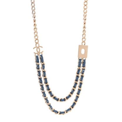 Chanel Metal Denim CC Double Chain Necklace Blue Gold 1 of 6