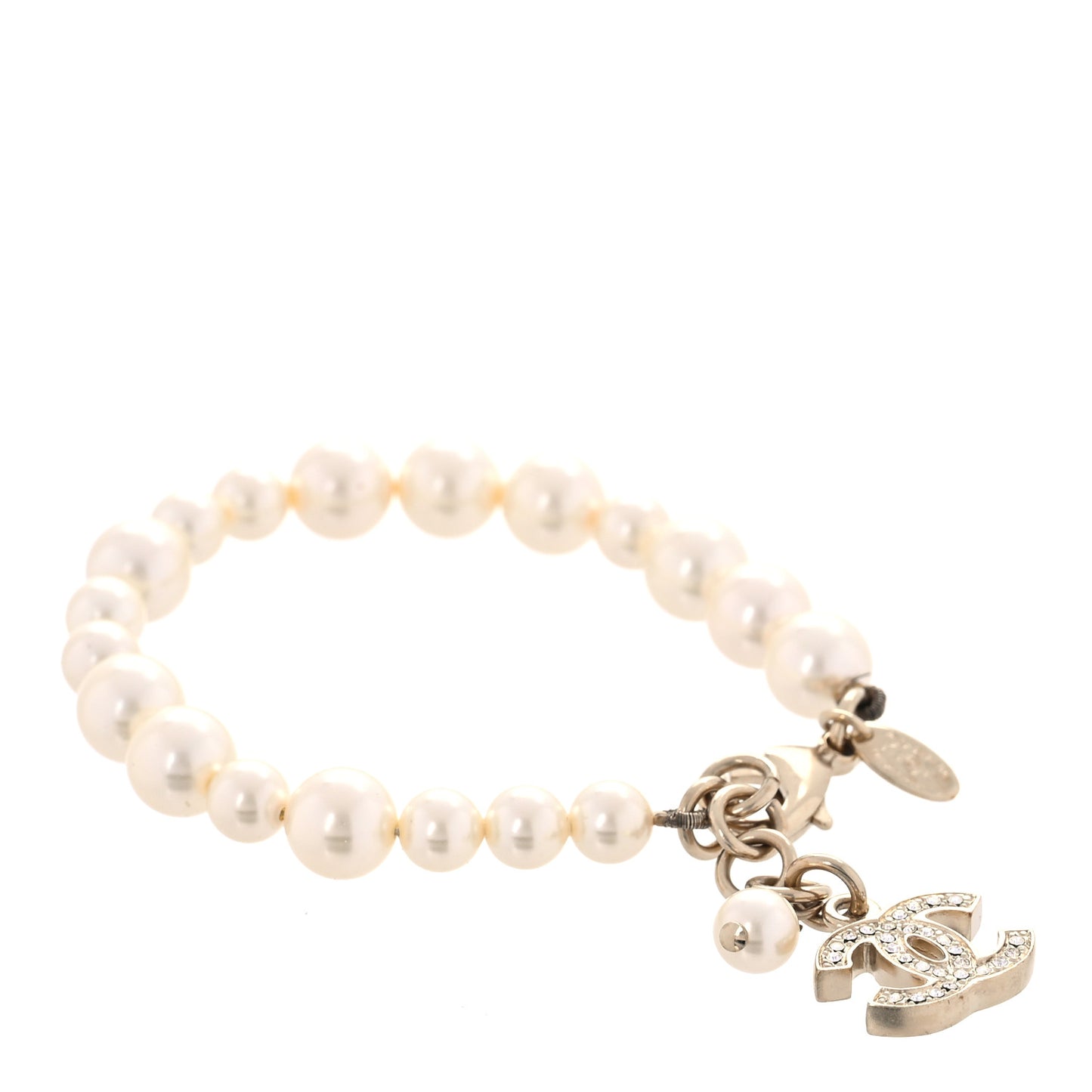 Graduated Pearl Crystal CC Bracelet Gold