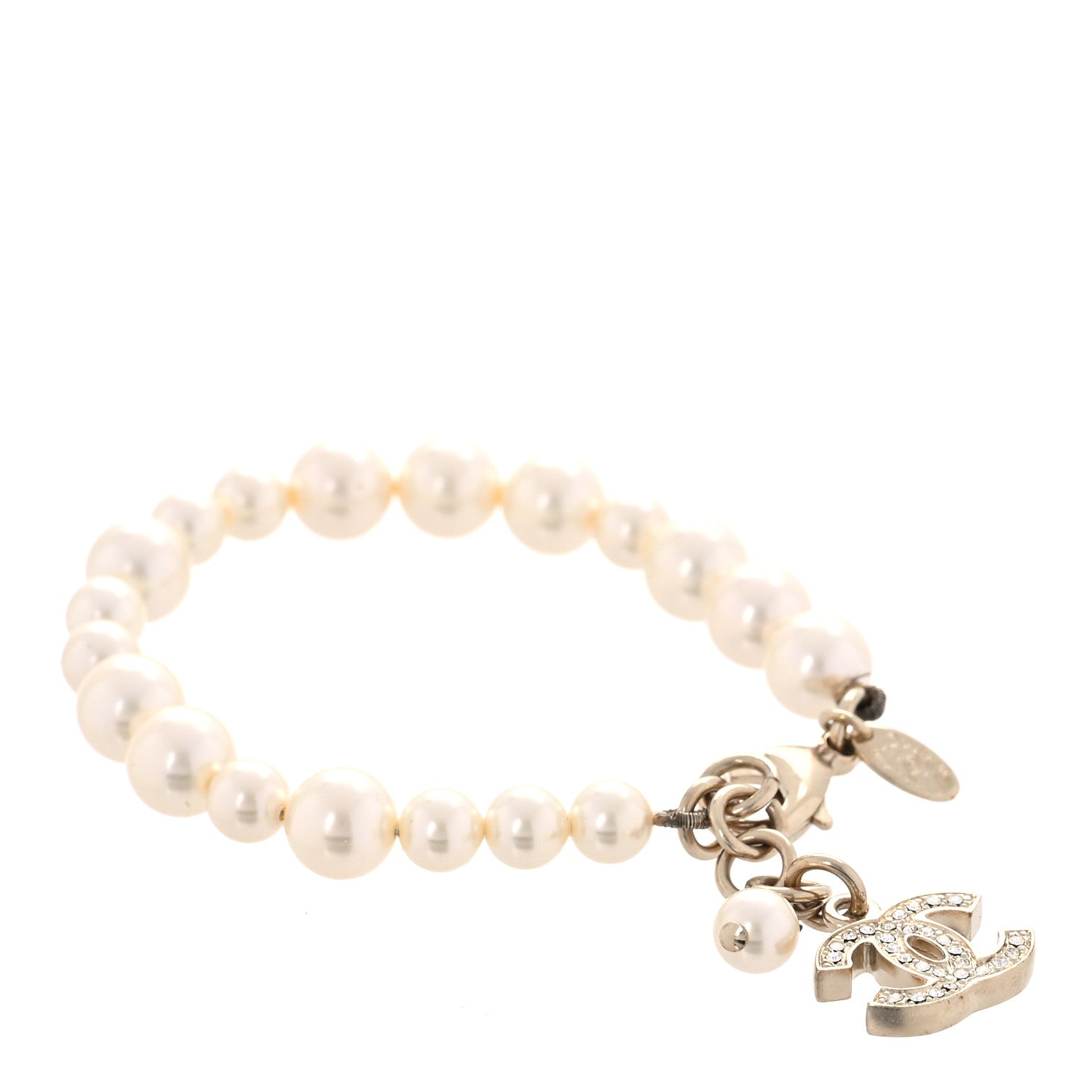 Chanel Graduated Pearl Crystal CC Bracelet Gold 1 of 6