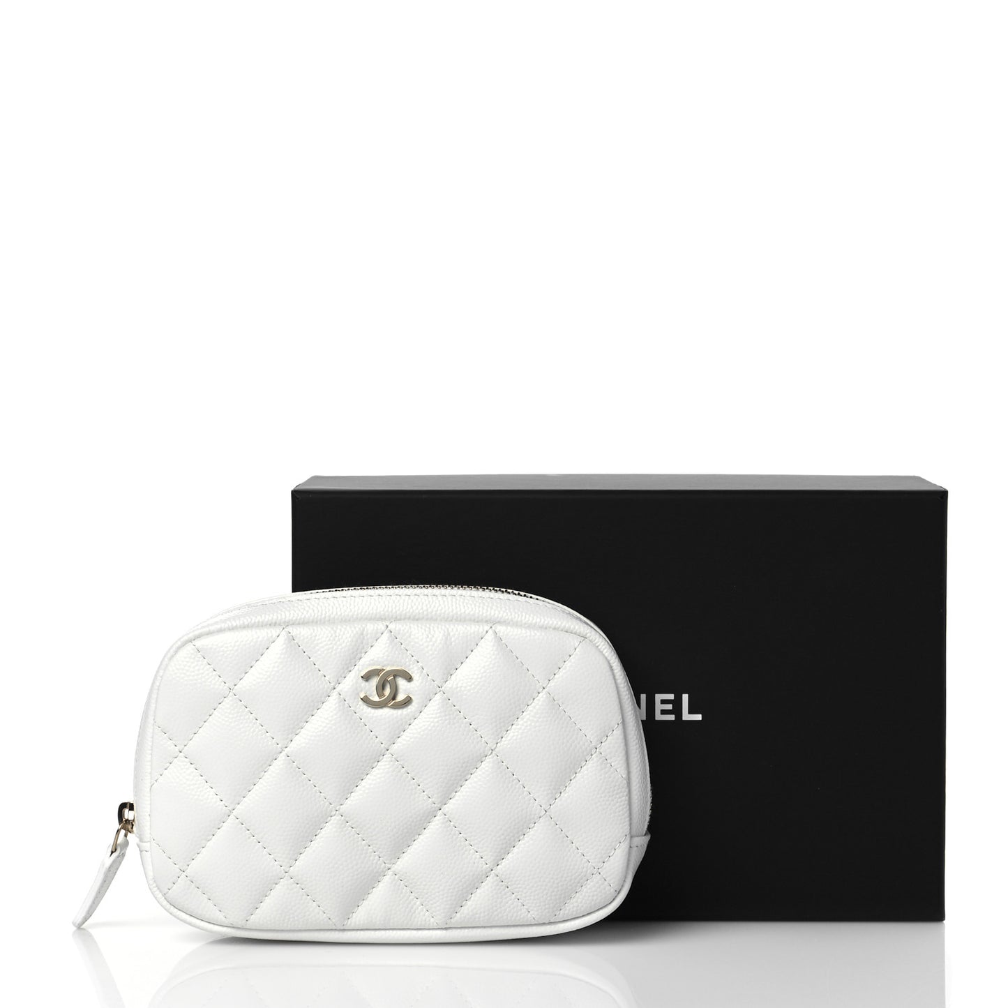 Caviar Quilted Small Curvy Pouch Cosmetic Case White