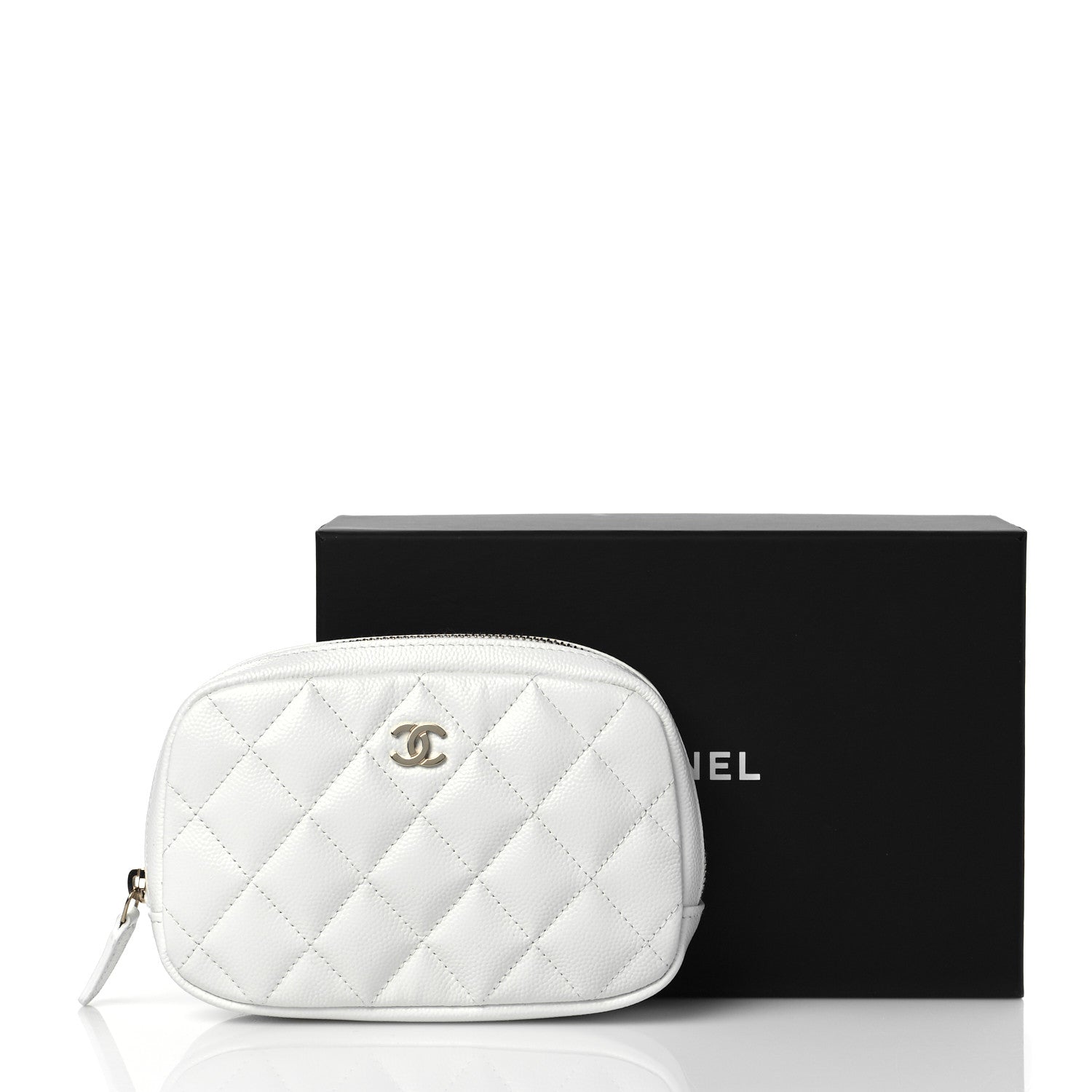 Chanel Caviar Quilted Small Curvy Pouch Cosmetic Case White 11 of 11