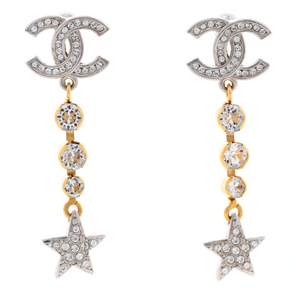 Chanel Crystal Star Drop CC Earrings Silver Gold 1 of 4