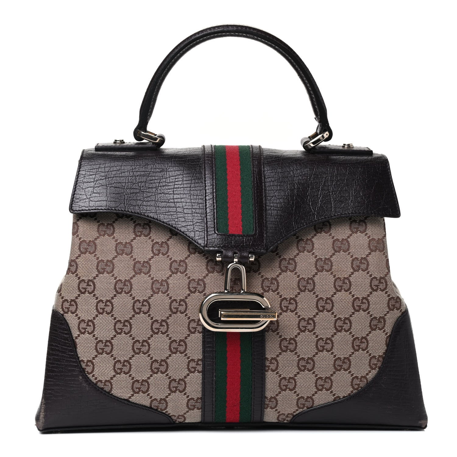 Gucci Monogram Web Top Handle Bag Dark Brown 1 of 6