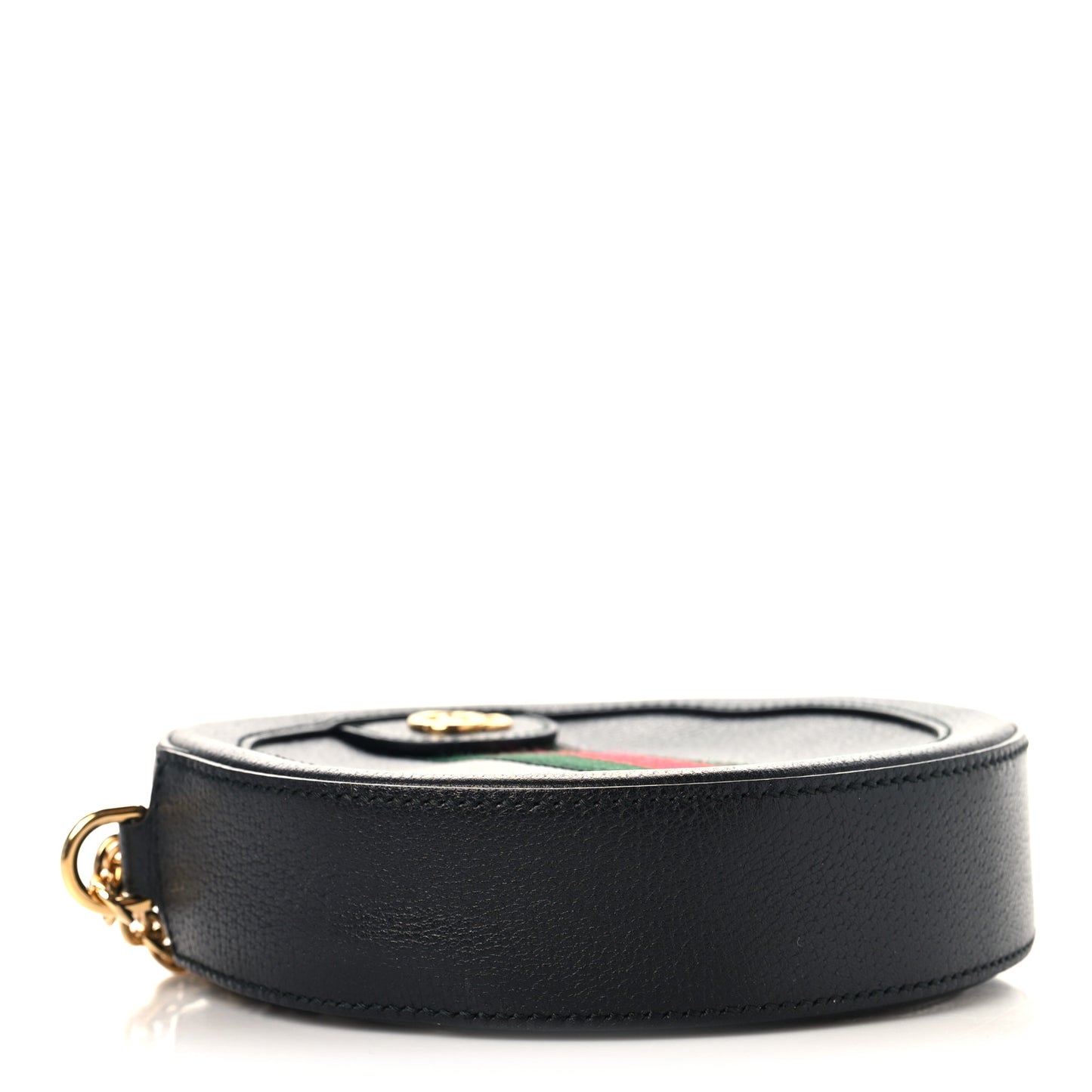 Grained Calfskin Web Mini Ophidia Round Shoulder Bag Black