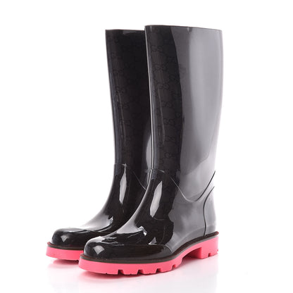 Gucci Rubber Monogram Edinburg Rain Boots 36 Pink Brown 3 of 14