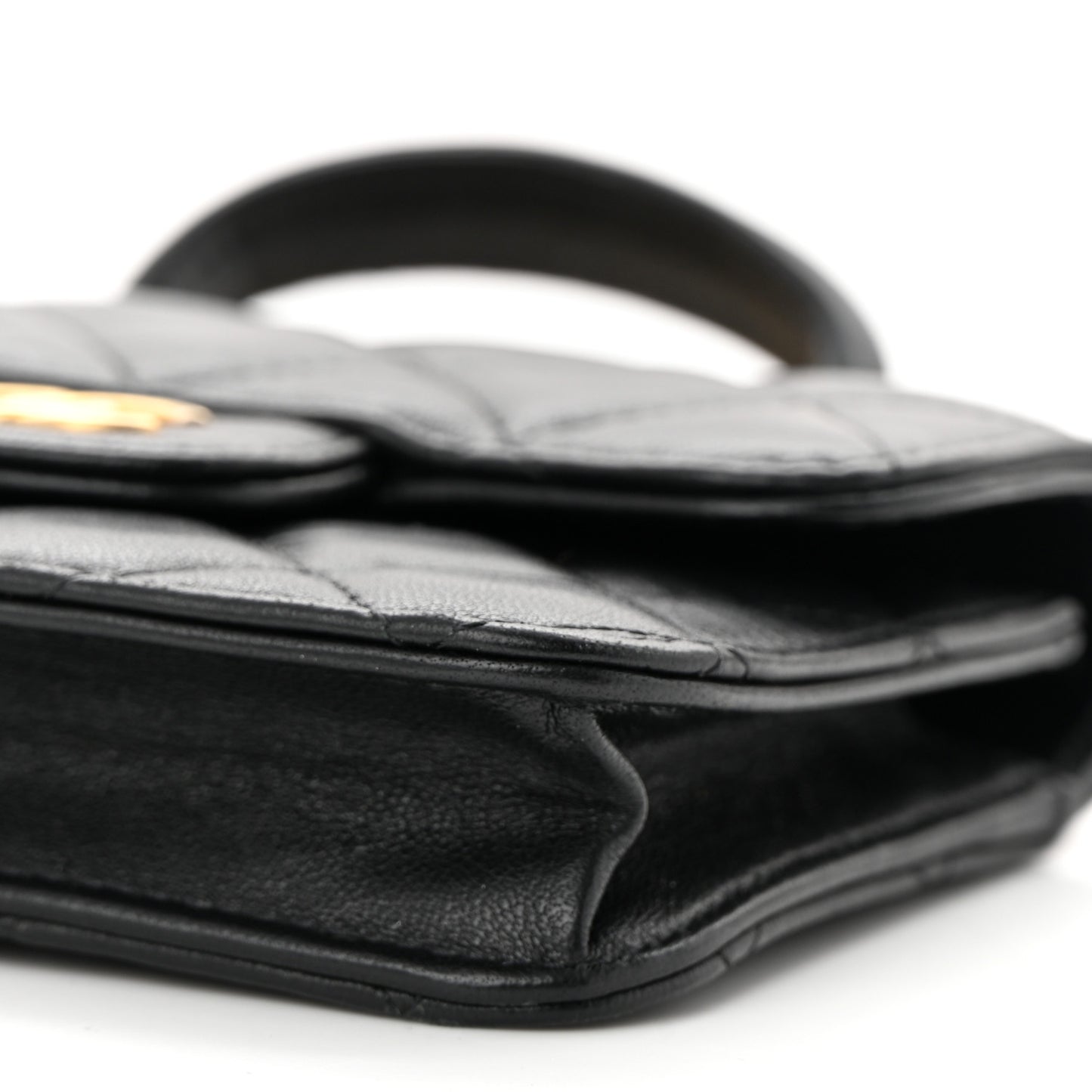 Lambskin Quilted Top Handle Flap Coin Purse With Chain Black