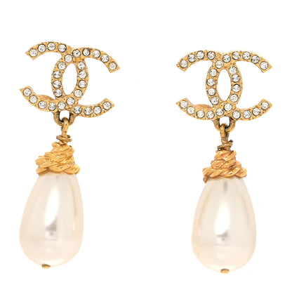 Chanel Crystal Pearl CC Braided Drop Earrings Gold 1 of 4