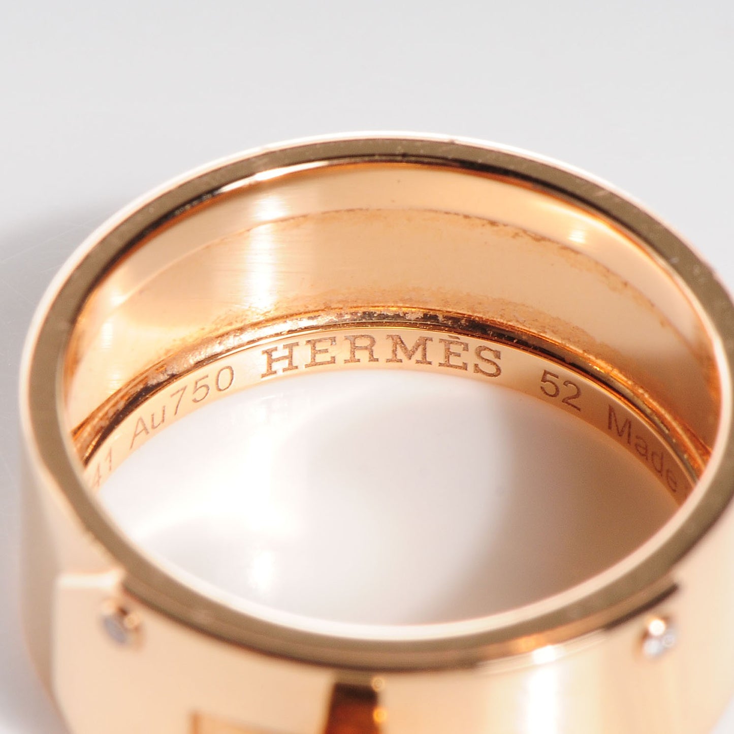 HERMES 18K Rose Gold Diamond Kelly Ring Large 52 US 6