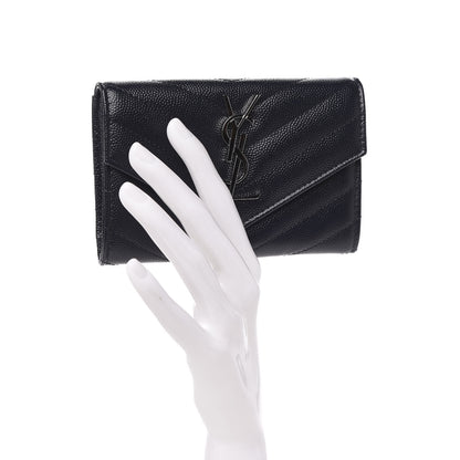Saint Laurent Grain De Poudre Matelasse Chevron Small Monogram Envelope Wallet Deep Marine 2 of 8