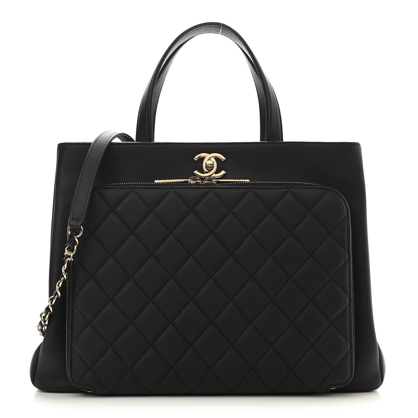 Caviar Quilted Large Business Affinity Shopping Bag Black