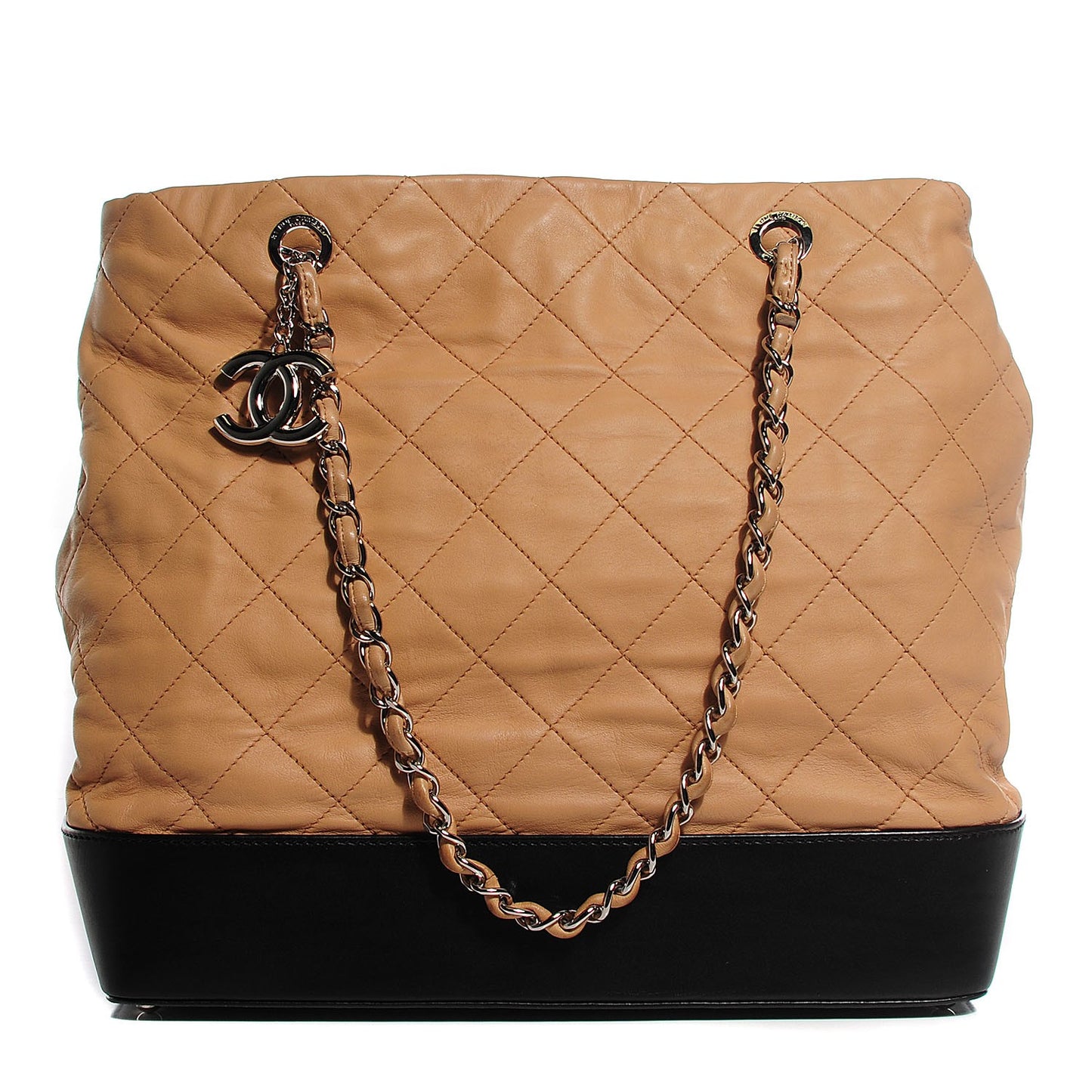 Calfskin Quilted VIP Tote Beige Black