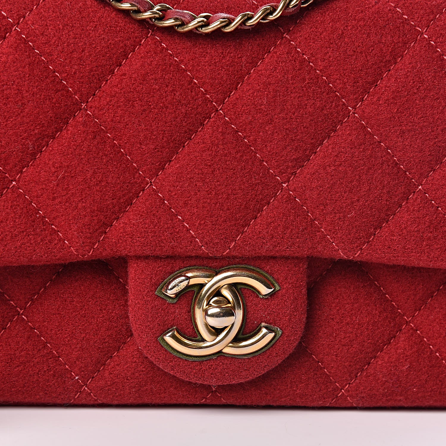 Chanel Wool Felt Grosgrain Quilted Small CC Eyelet Flap Red 8 of 10
