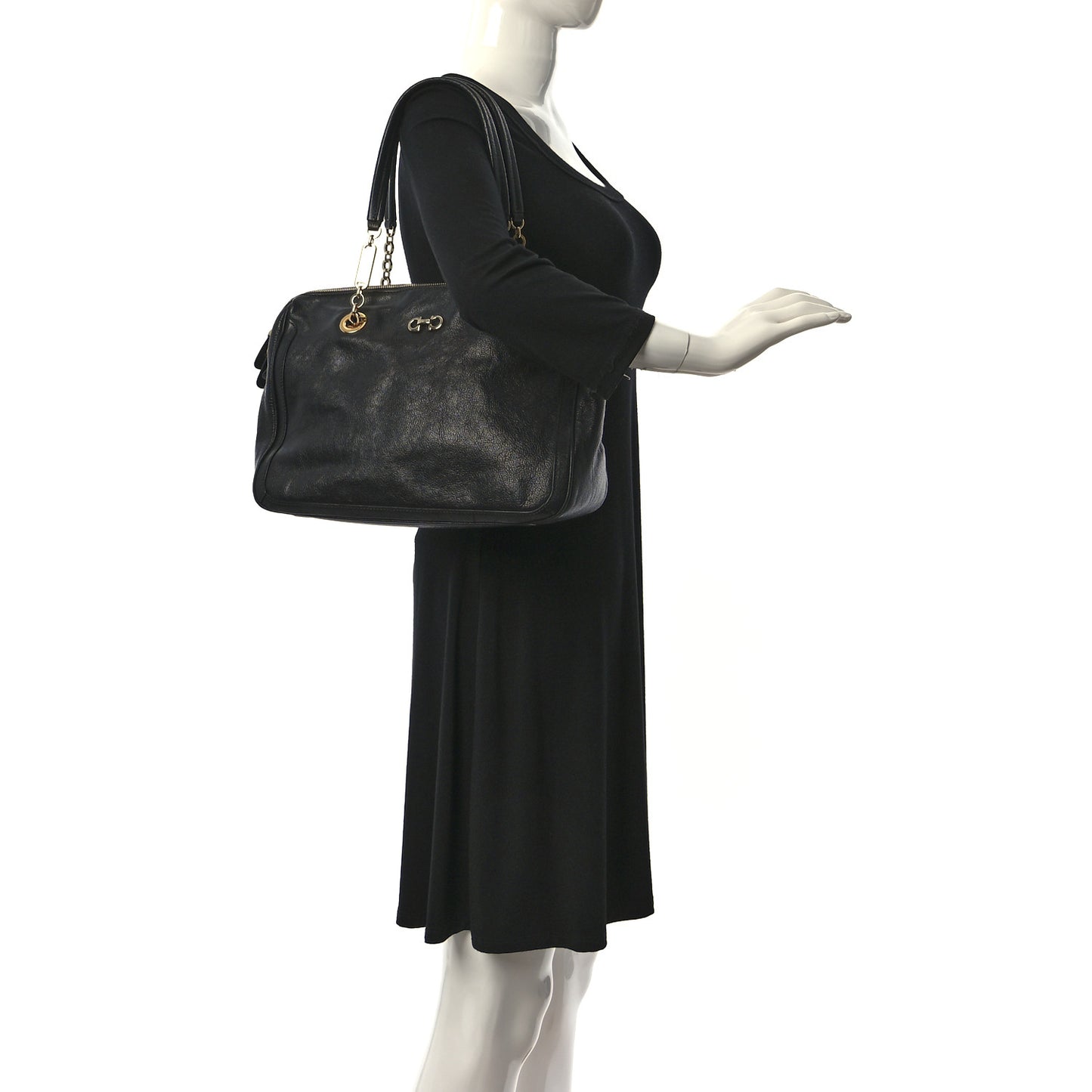 Calfskin Fanya Chain Tote Black