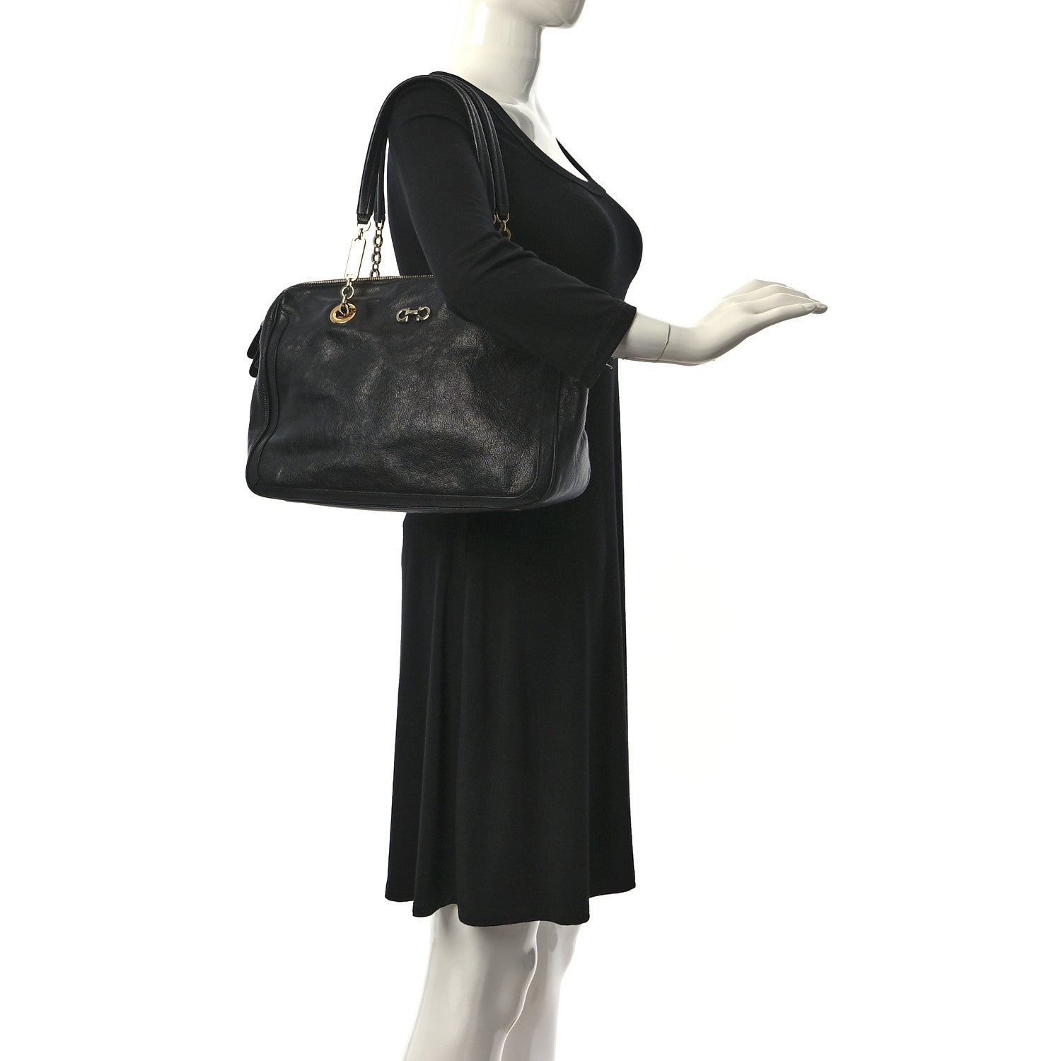 Salvatore Ferragamo Calfskin Fanya Chain Tote Black 2 of 12