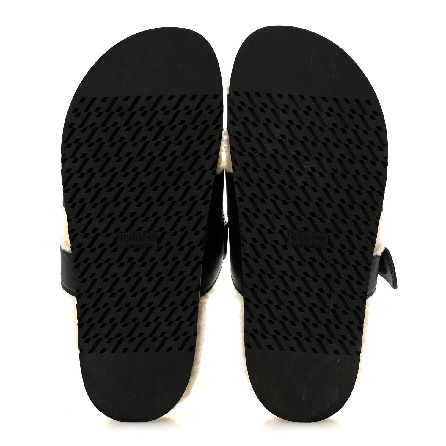 Hermes Calfskin Woolskin Womens Chypre Sandals 40 Black Ecru 6 of 10