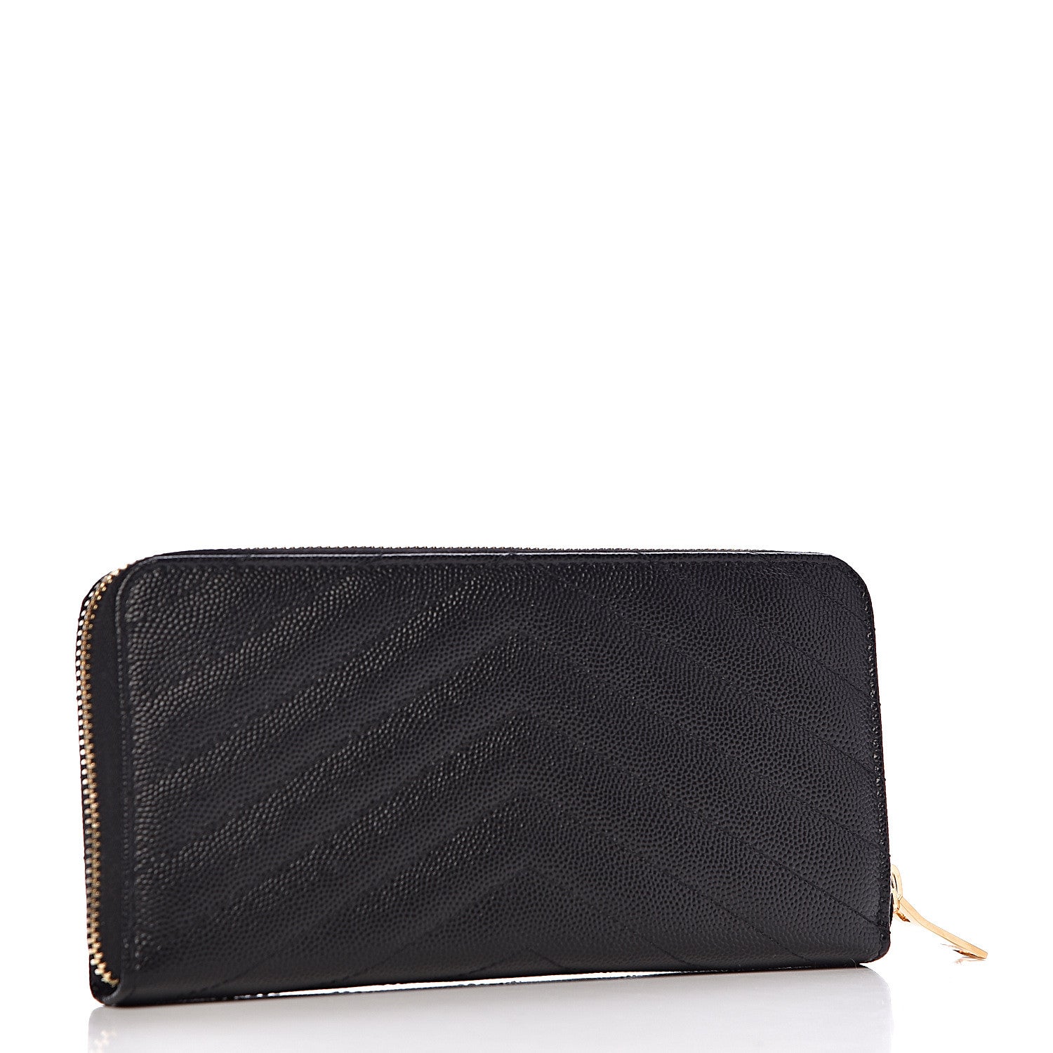 Saint Laurent Grain De Poudre Matelasse Chevron Monogram Zip Around Wallet Black 3 of 9