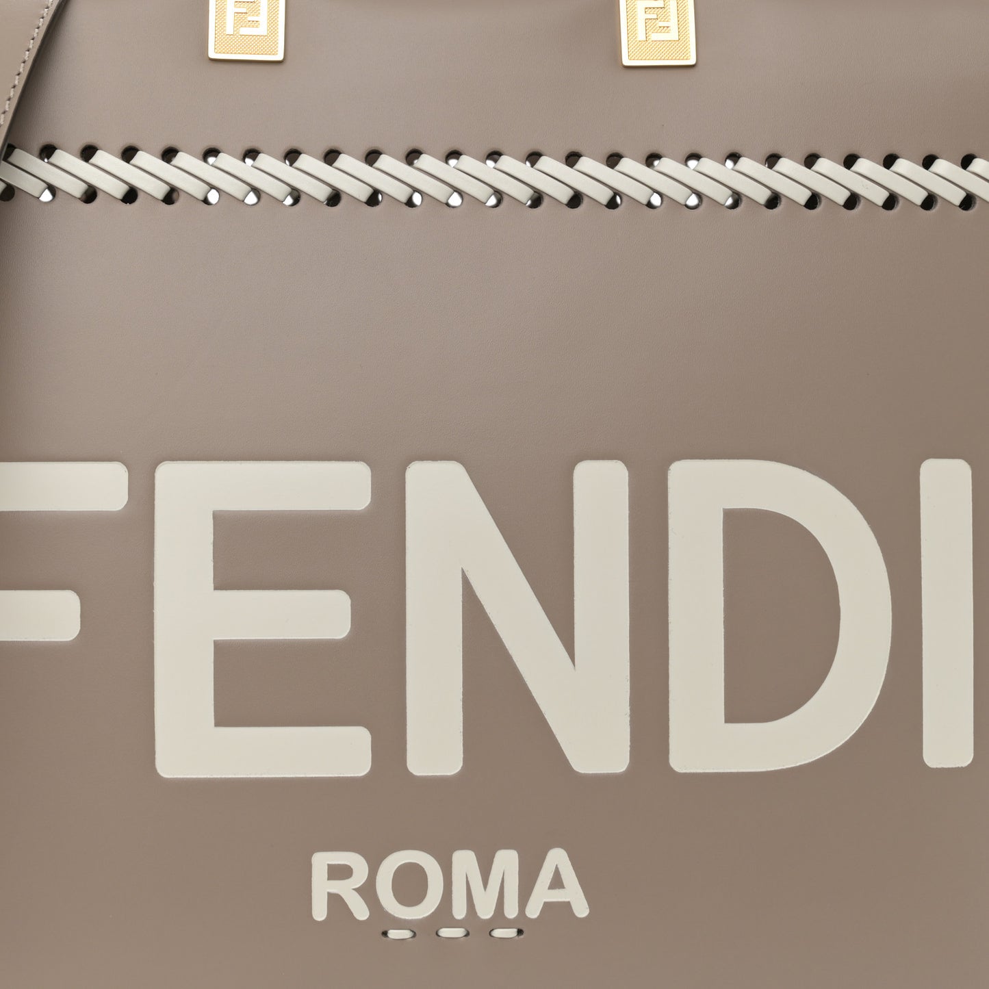 Vitello King Ceylon Plexiglass Woven Logo Debossed Medium Fendi Sunshine Shopper Tote Tortora