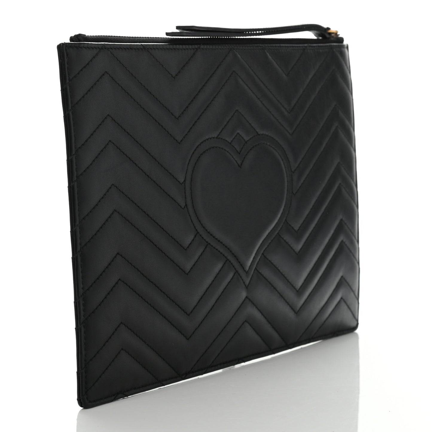 Calfskin Matelasse Large GG Marmont Zip Pouch Black
