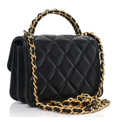 Chanel Lambskin Quilted Chain Top Handle Clutch With Chain Black 3 of 10
