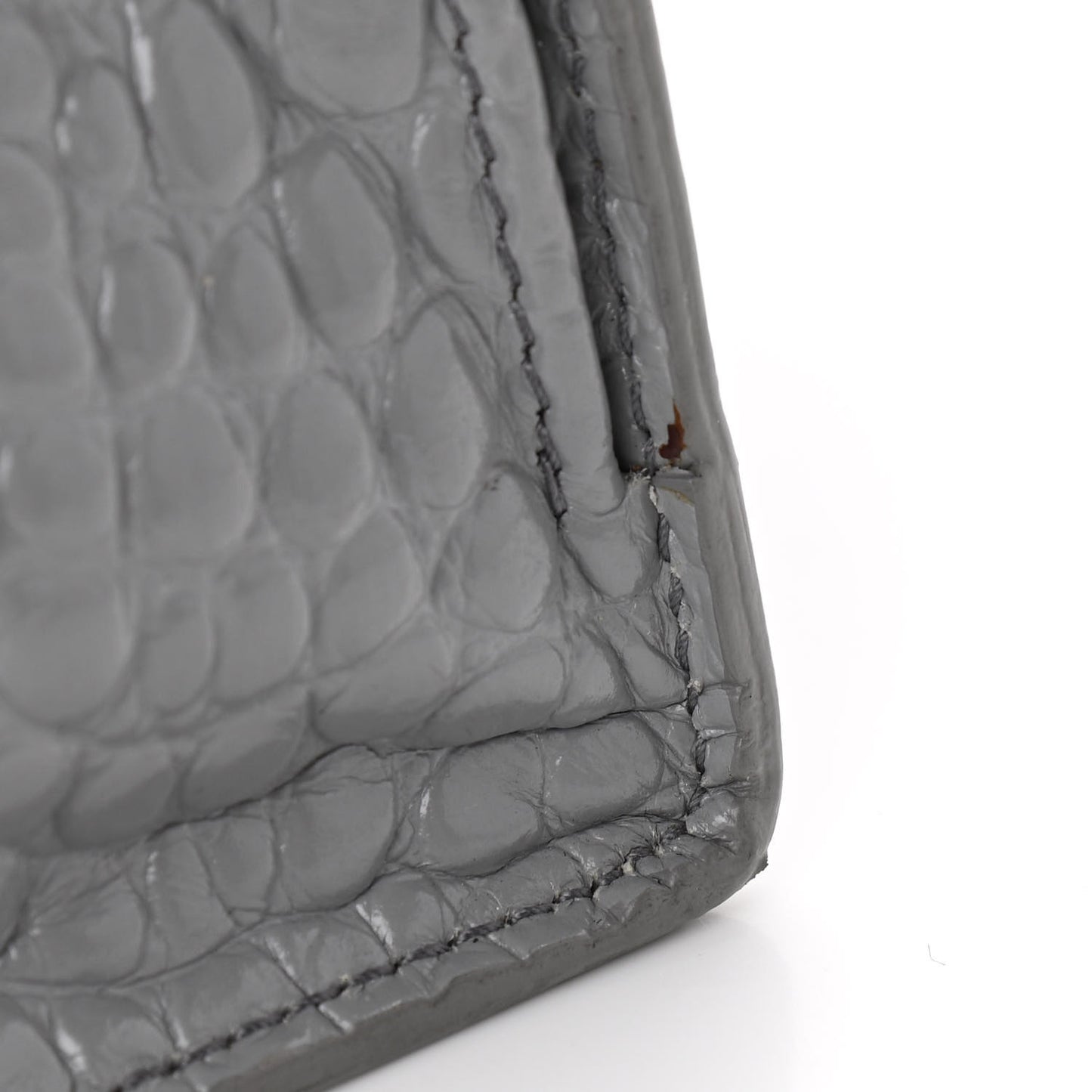 Shiny Calfskin Crocodile Embossed Medium Hourglass Top Handle Bag Balenciaga Grey