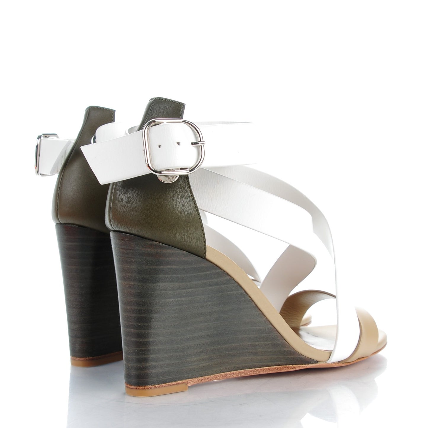 Calfskin Kiss Wedge Sandals 36 Beige Blanc Bronze