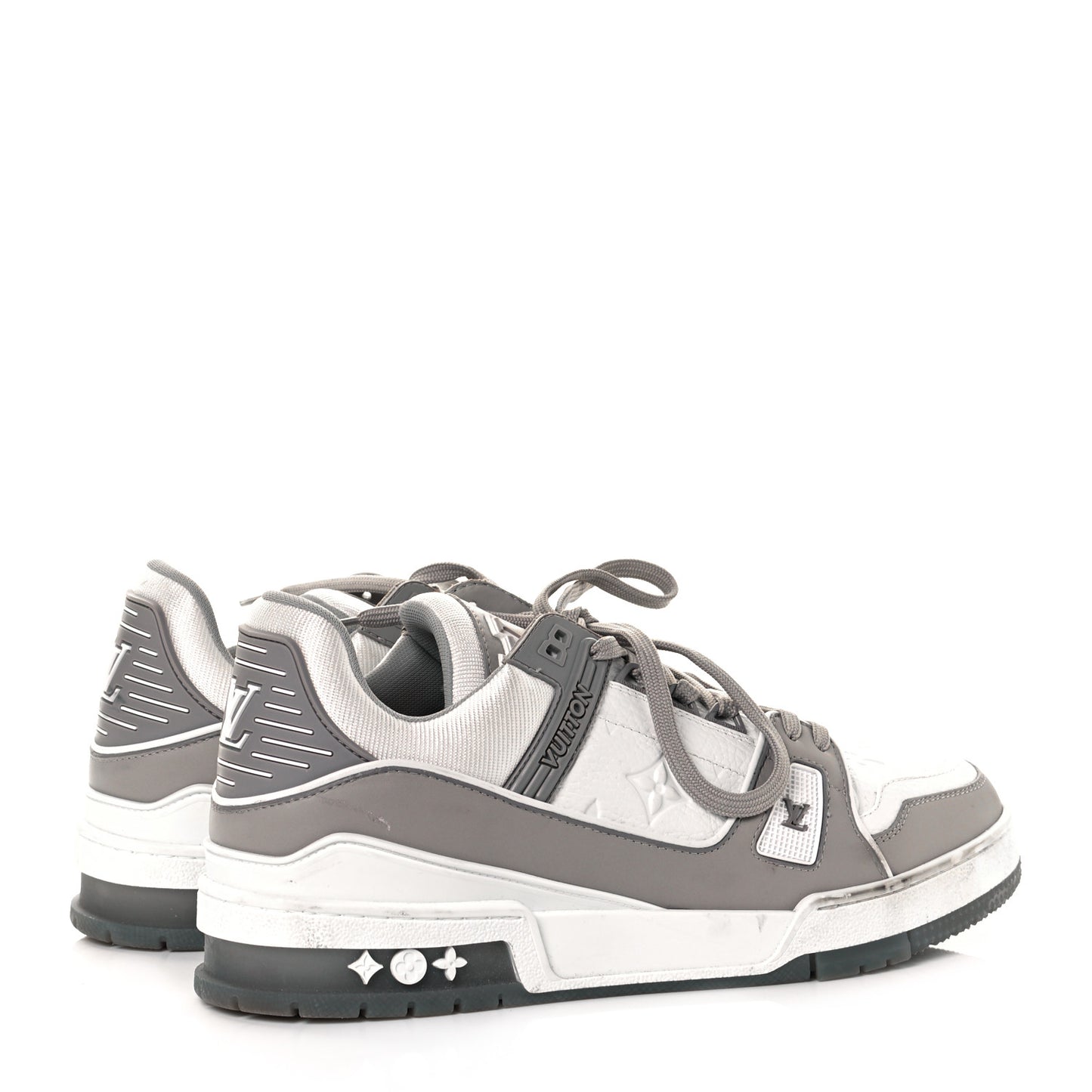 Calfskin Embossed Monogram Mens LV Trainer Sneakers 7.5 Grey