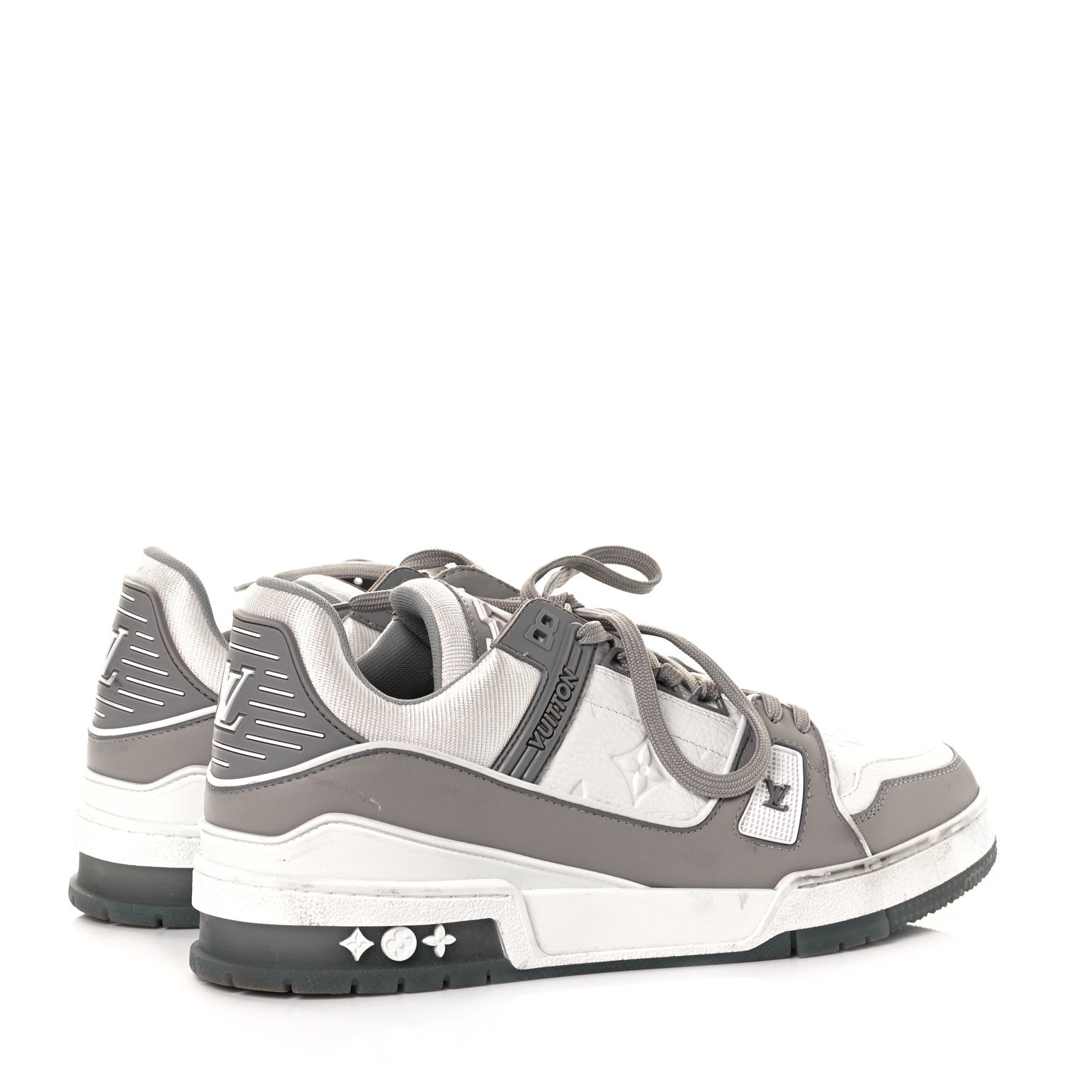 Louis Vuitton Calfskin Embossed Monogram Mens LV Trainer Sneakers 7.5 Grey 4 of 9