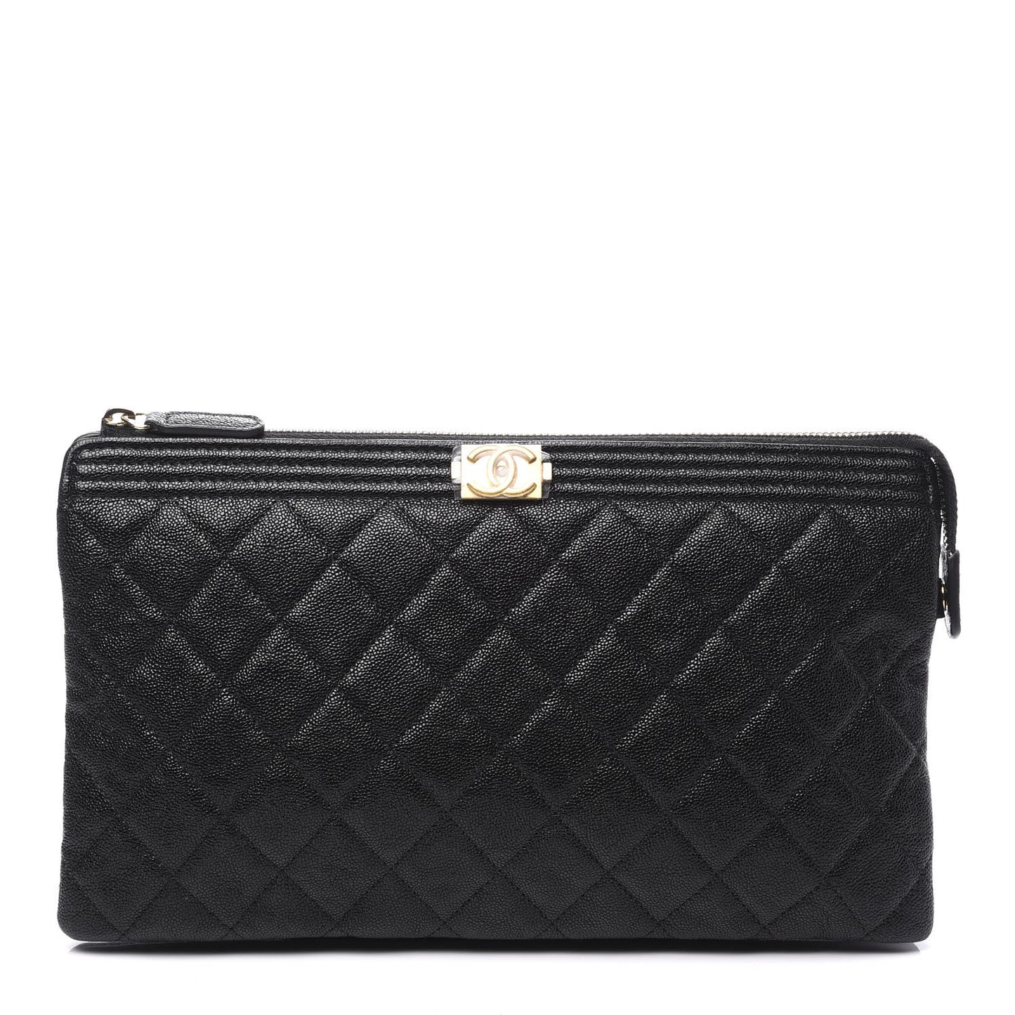 Caviar Quilted Small Zipped Boy Pouch Black