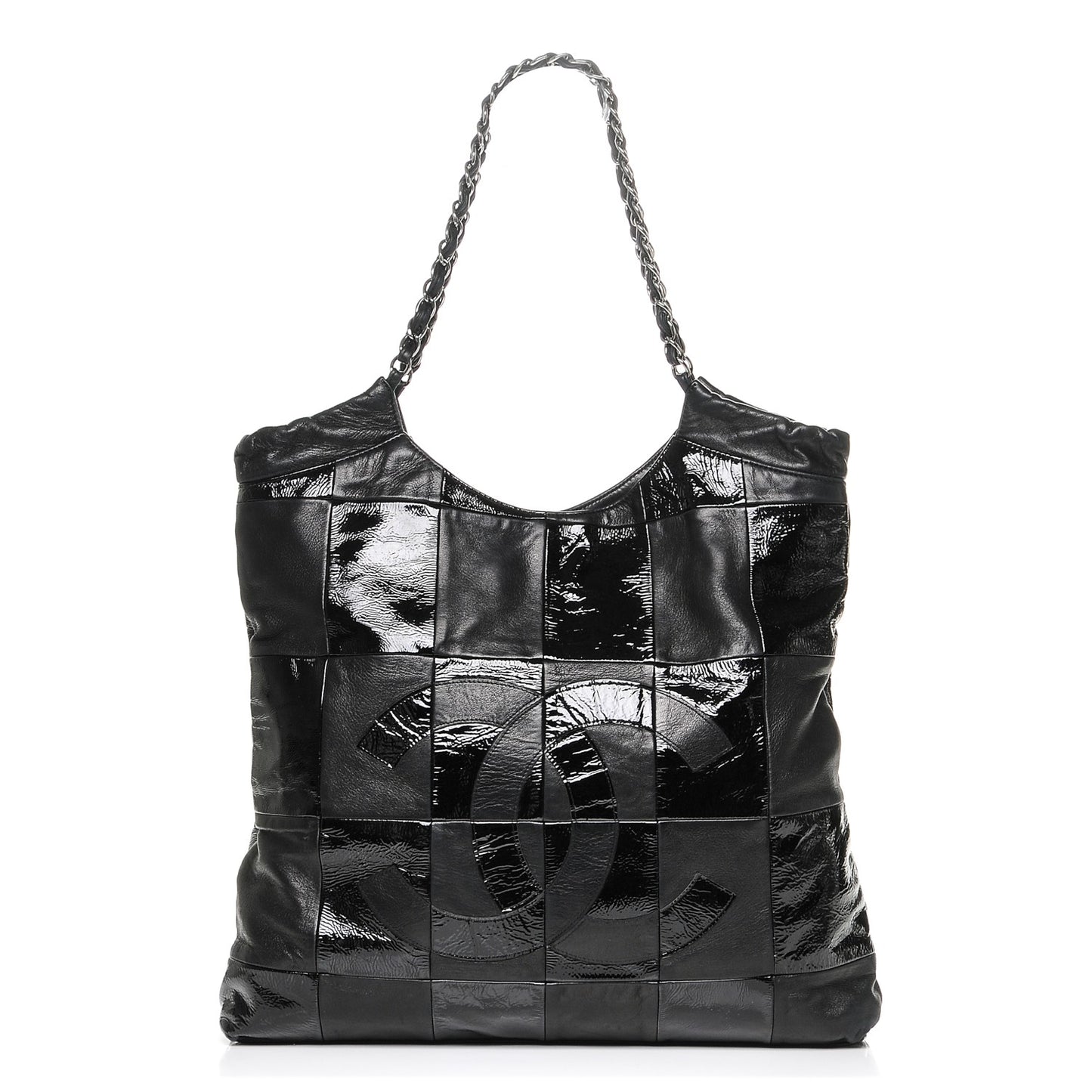 Patent Calfskin Patchwork Brooklyn Tote Black
