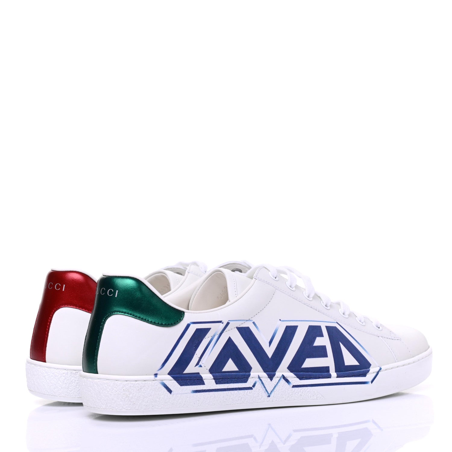 Gucci Calfskin Nappa LOVED Print Mens Ace Sneakers 12 White Red Flame Green 4 of 10