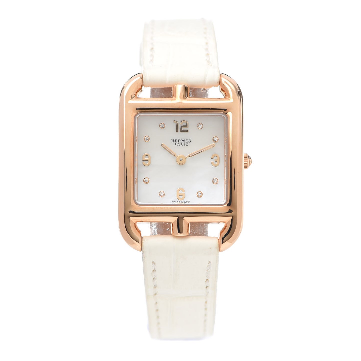 18K Rose Gold Alligator Diamond Mother of Pearl 23mm Cape Cod Quartz Watch Blanc