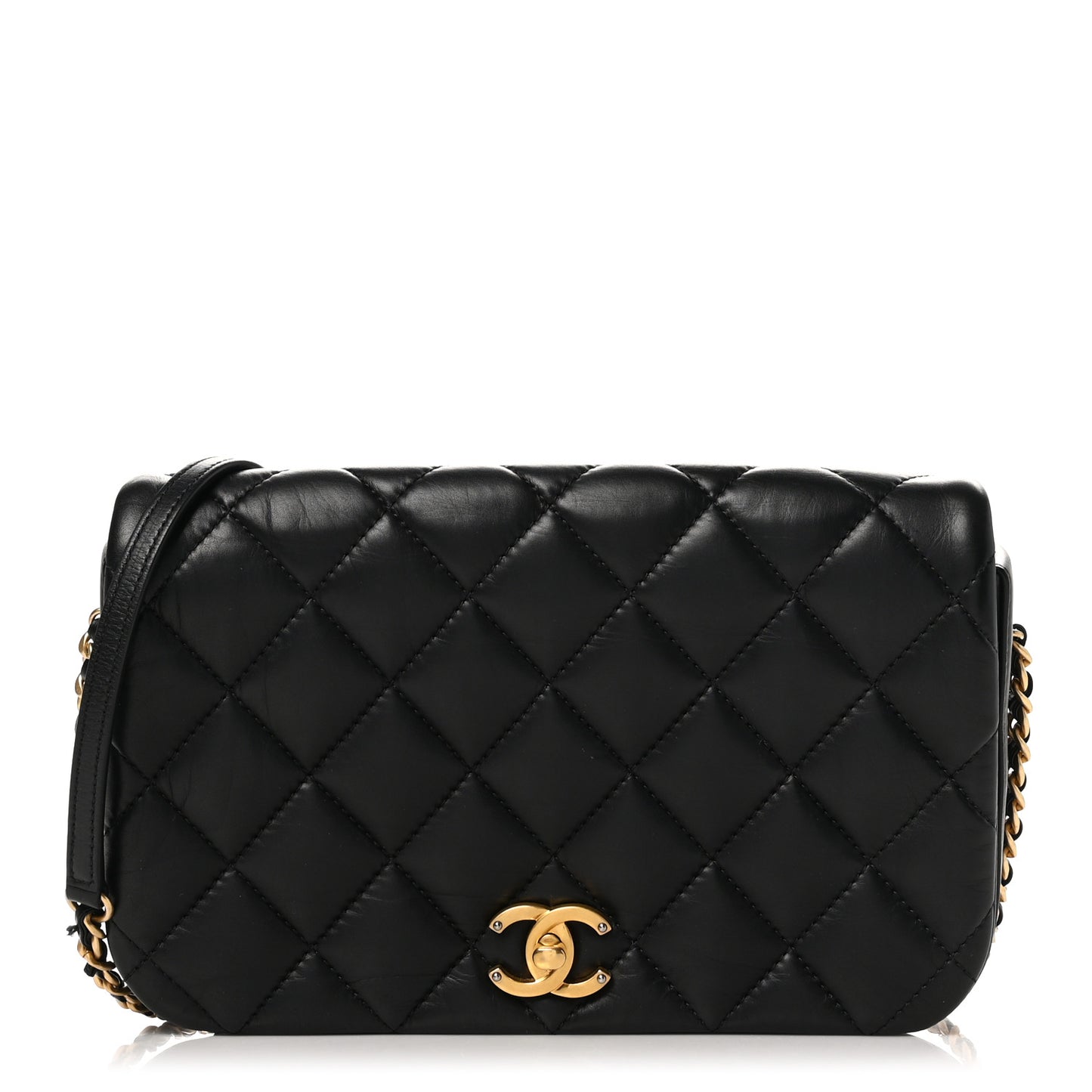 Calfskin Quilted Nailed CC Flap Bag Black