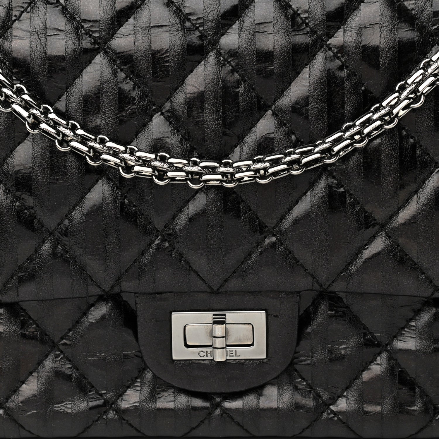 Chanel Metallic Calfskin Striped 2.55 Reissue 226 Flap Black 8 of 10