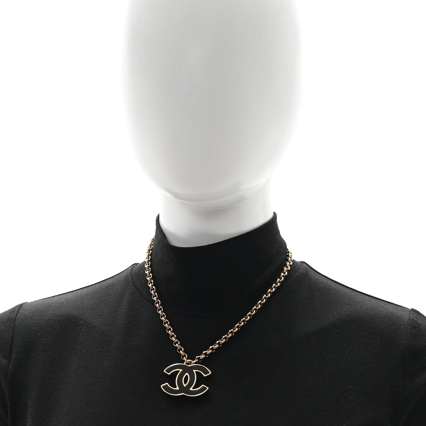 Metal Enamel CC Chain Necklace Gold Black
