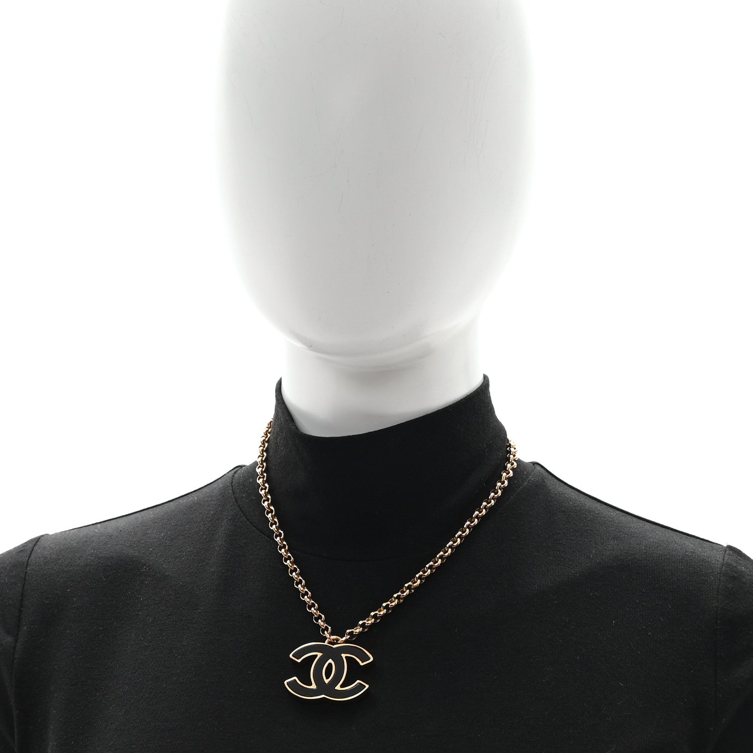 Chanel Metal Enamel CC Chain Necklace Gold Black 2 of 4