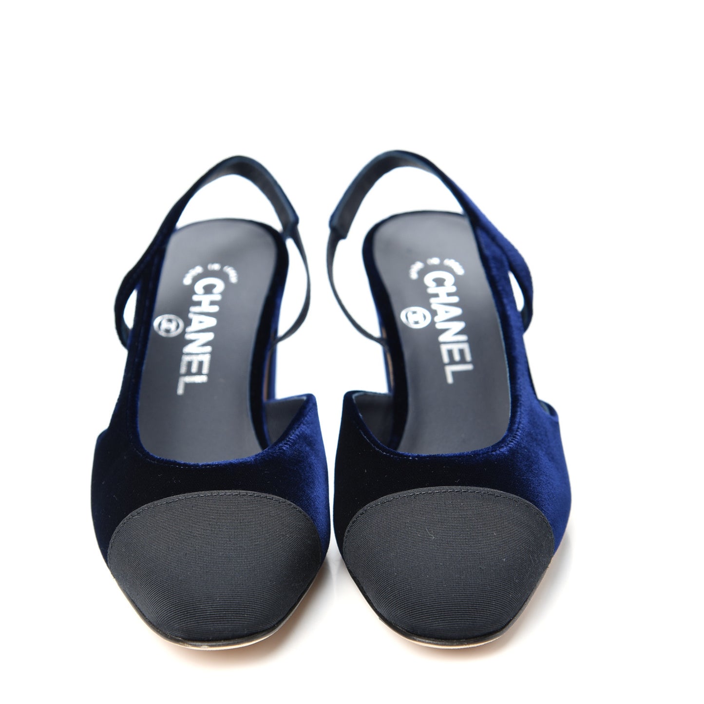 Velvet Grosgrain Cap Toe CC Slingback Pumps 35.5 Blue Black