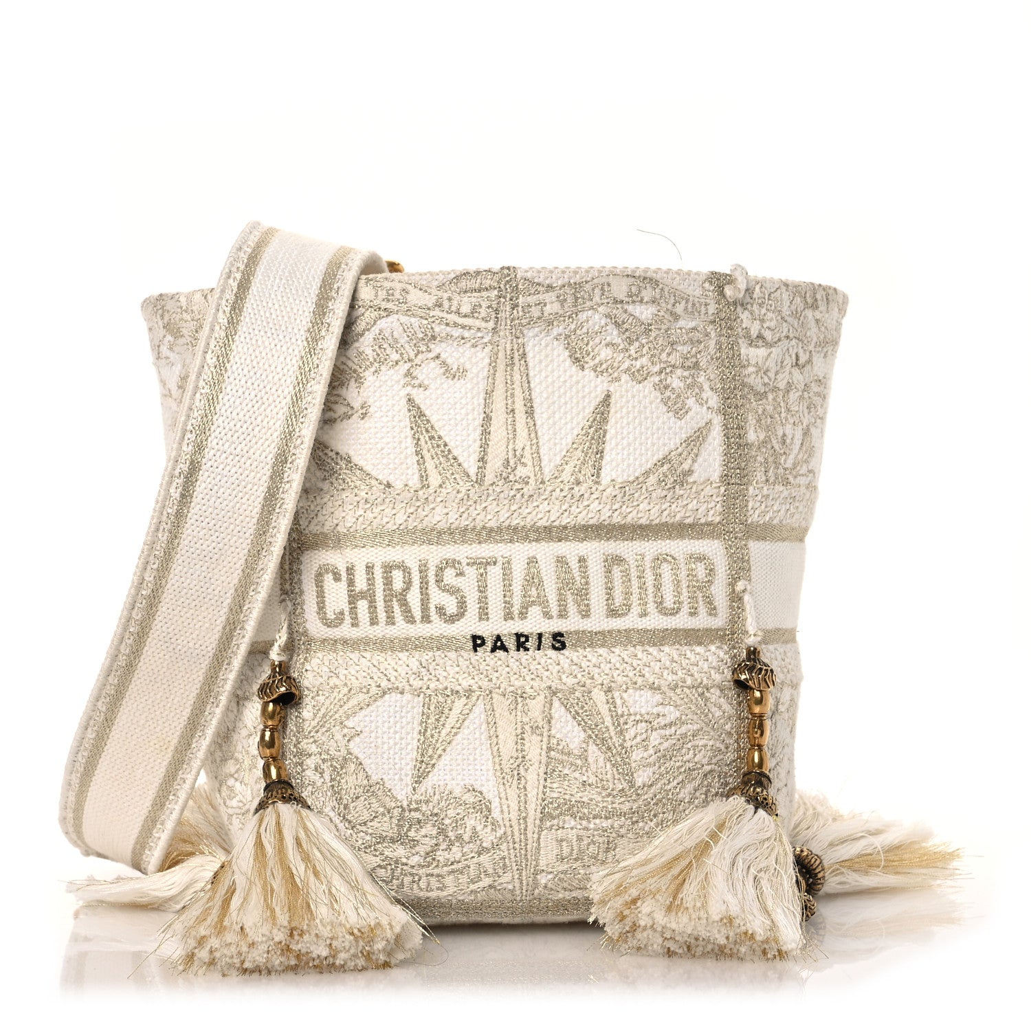 Christian Dior Canvas Embroidered Reve d'Infini Small D-Bubble Bucket Bag Gold 1 of 14