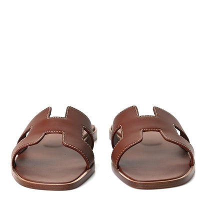 Hermes Box Calfskin Oran Sandals 37 Gold 3 of 9